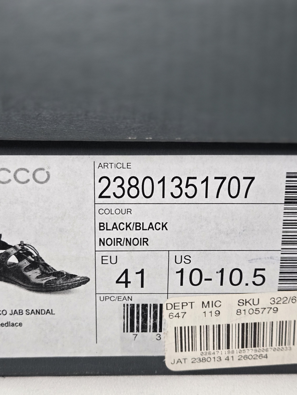 ECCO Jab Sandal Black Leather Speedlace Womens USA 10 - 10.5 EU 41 Strappy EUC - Picture 7 of 7